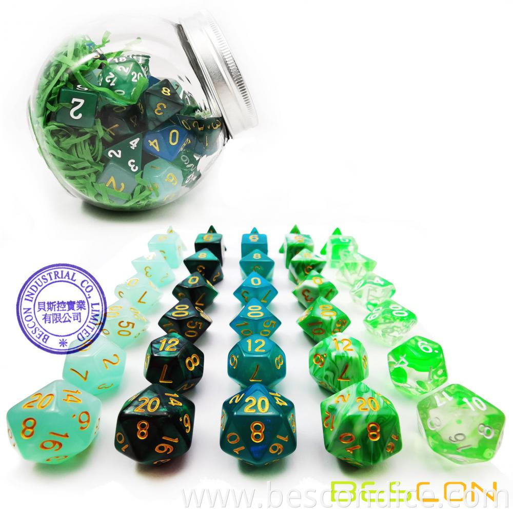 5 X 7 Sets 35 Pcs Colorful Polyhedral Emerald Dice Sets With Jar 2